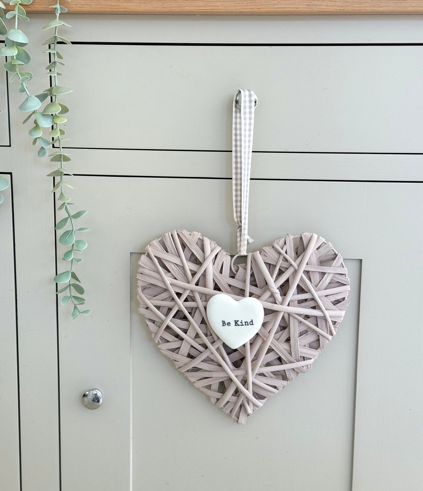 Be Kind Taupe Wicker Heart Hanger