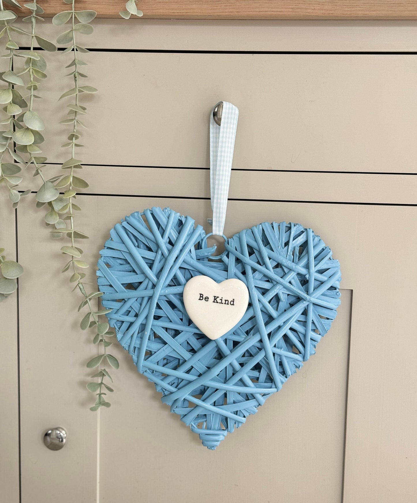 Be Kind Blue Wicker Heart Hanger