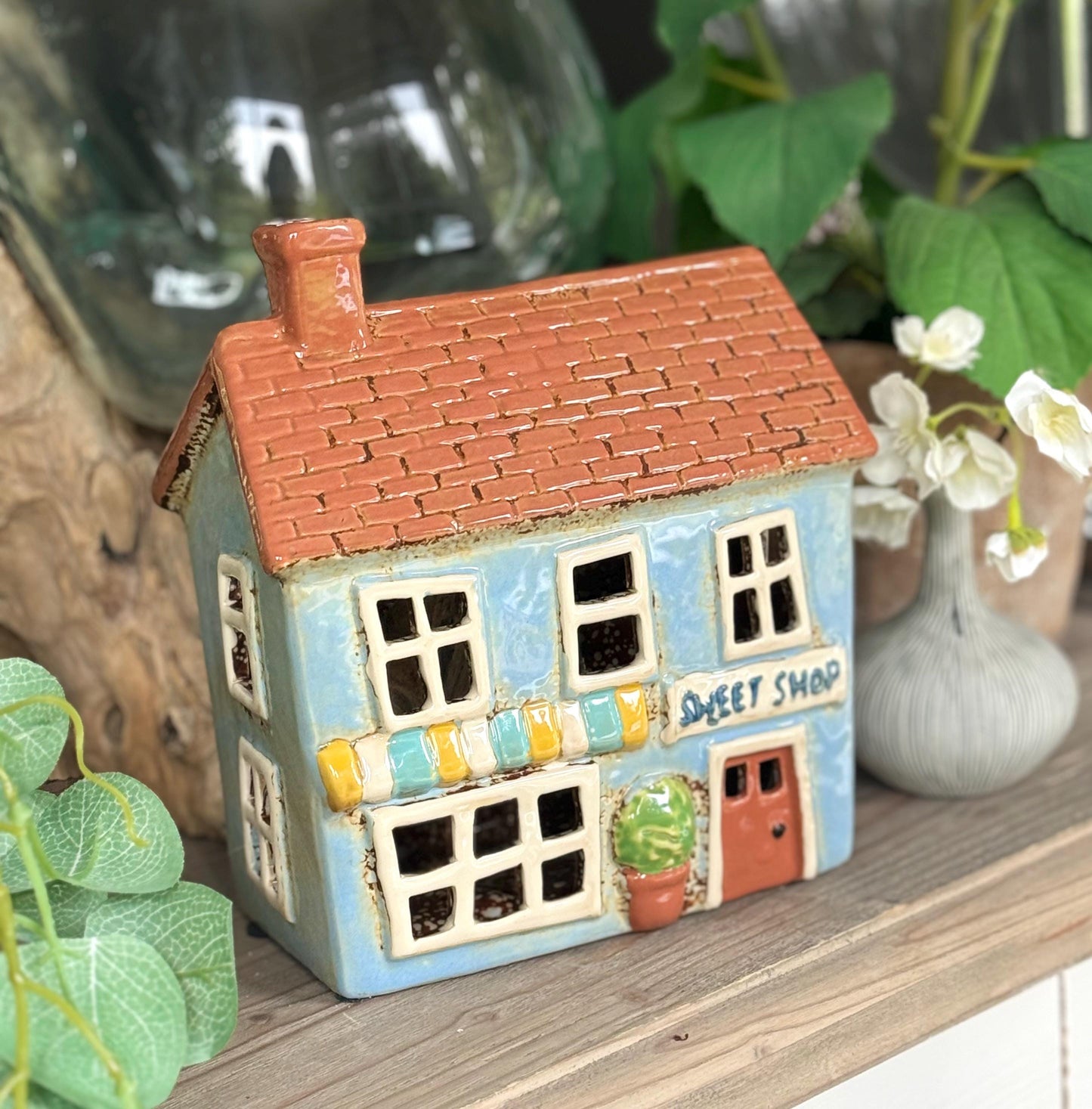 NEW! Blue Village Sweet Shop Ceramic Tealight House