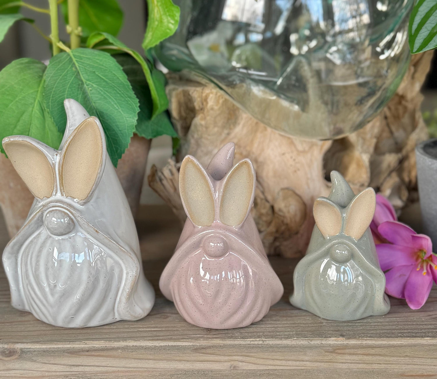 Glossy Ceramic Gnome Bunnies - Available in 3 Sizes