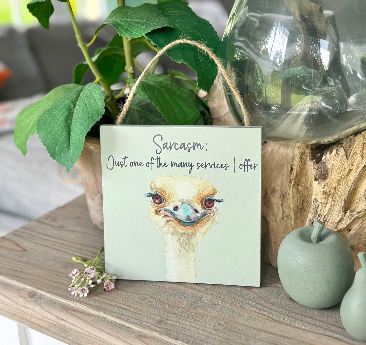 Ostrich Wooden Hanging Sign. "Sarcasm: just one of the many services I over"