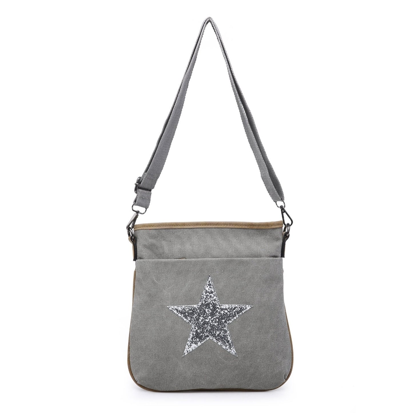 Pale Grey Flat Star Cross Body Messenger Bag