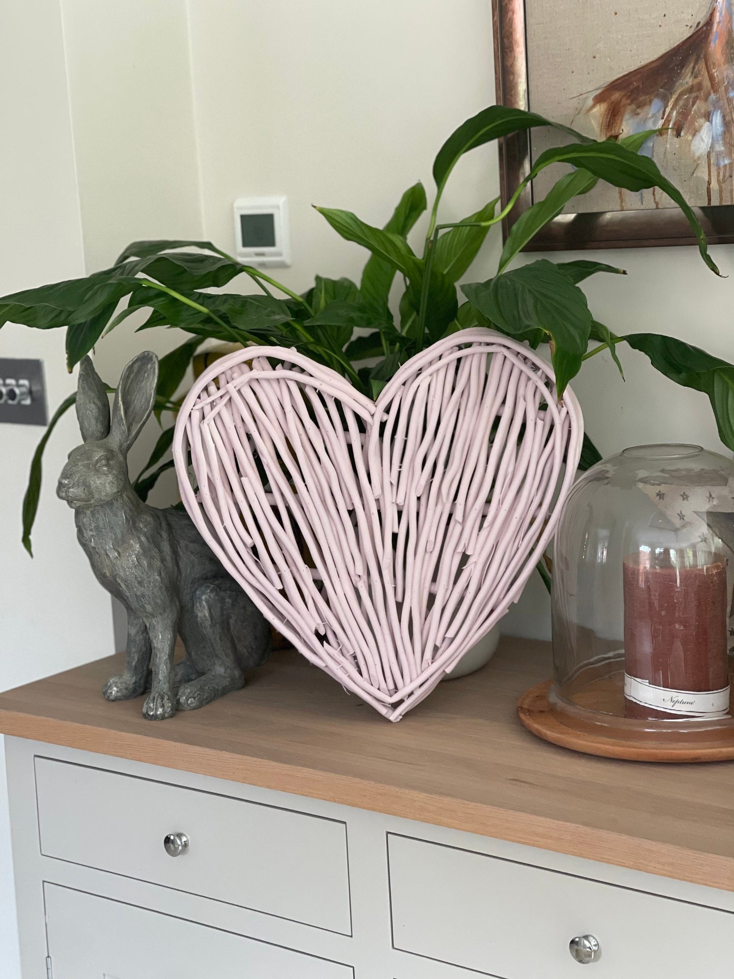 Small Rose Pink Wicker Heart- 40cm