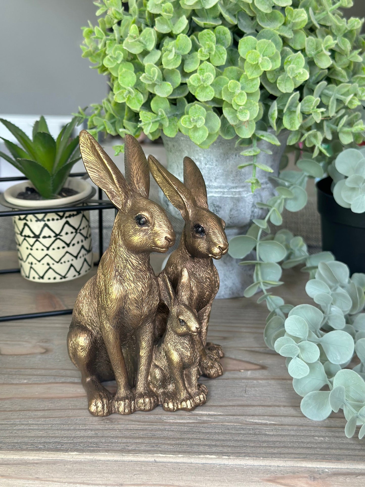 Bronzed Ornamental Sitting Hare Family