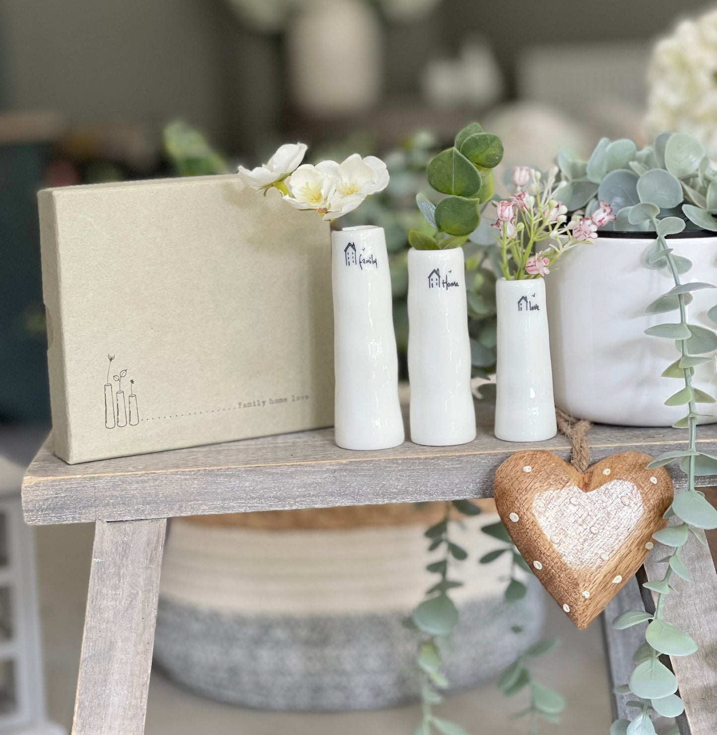 Set of 3 Porcelain Bud Vases - Home, Family, Love