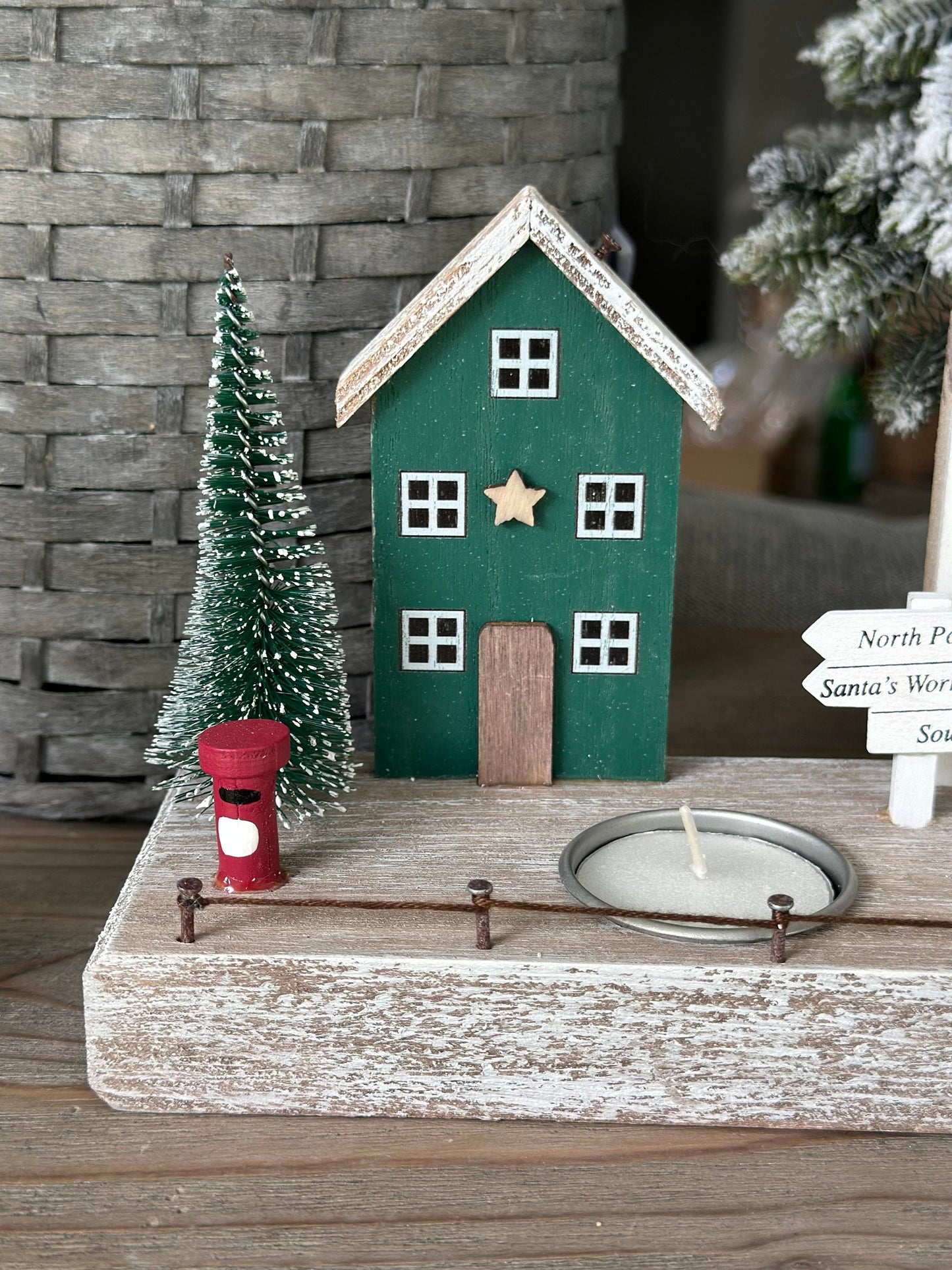 Nordic Red House Scene Tea Light Holder