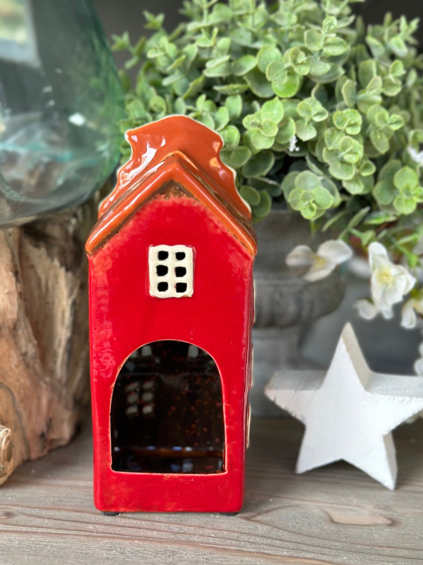Red Ceramic House /Cottage Candle Holder