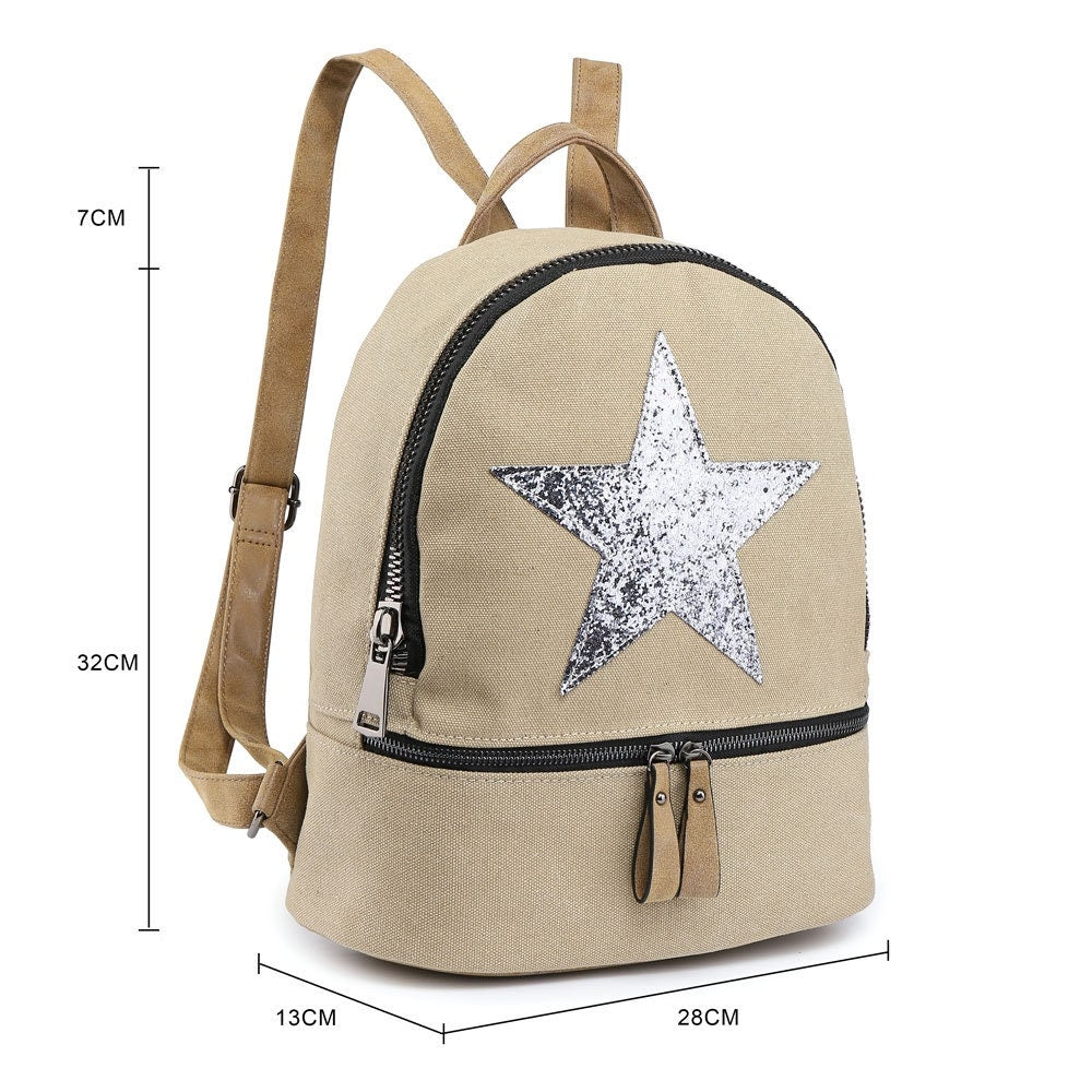 Khaki Canvas Rucksack/Backpack with Silver Star