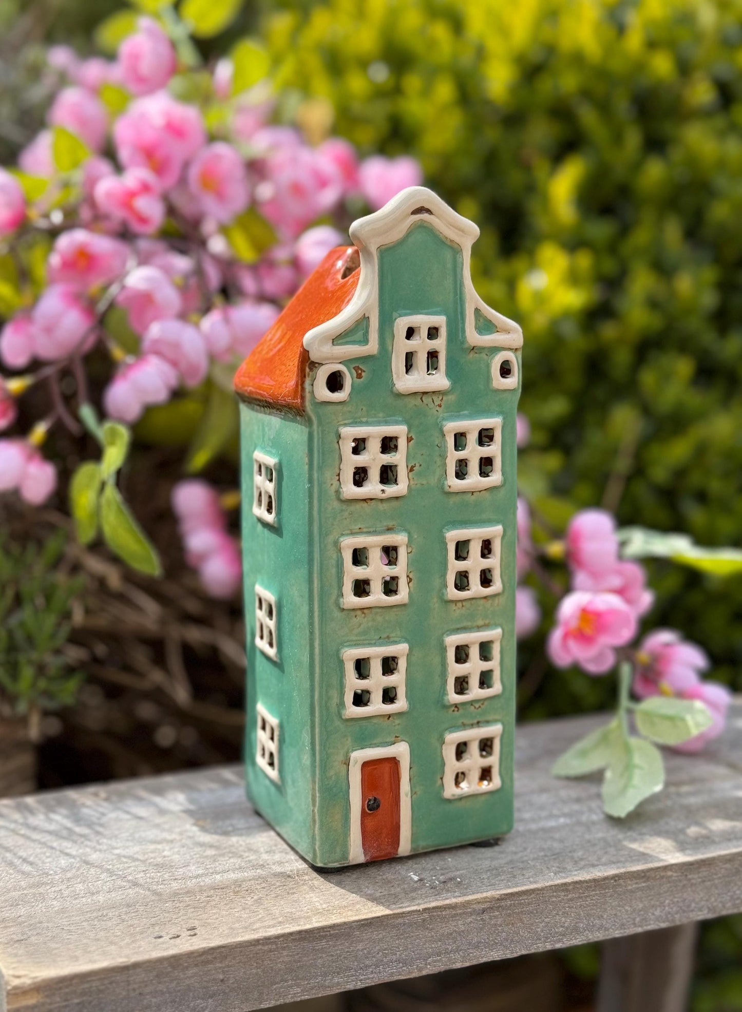 NEW! Green Ceramic Dutch House Tealight Holder