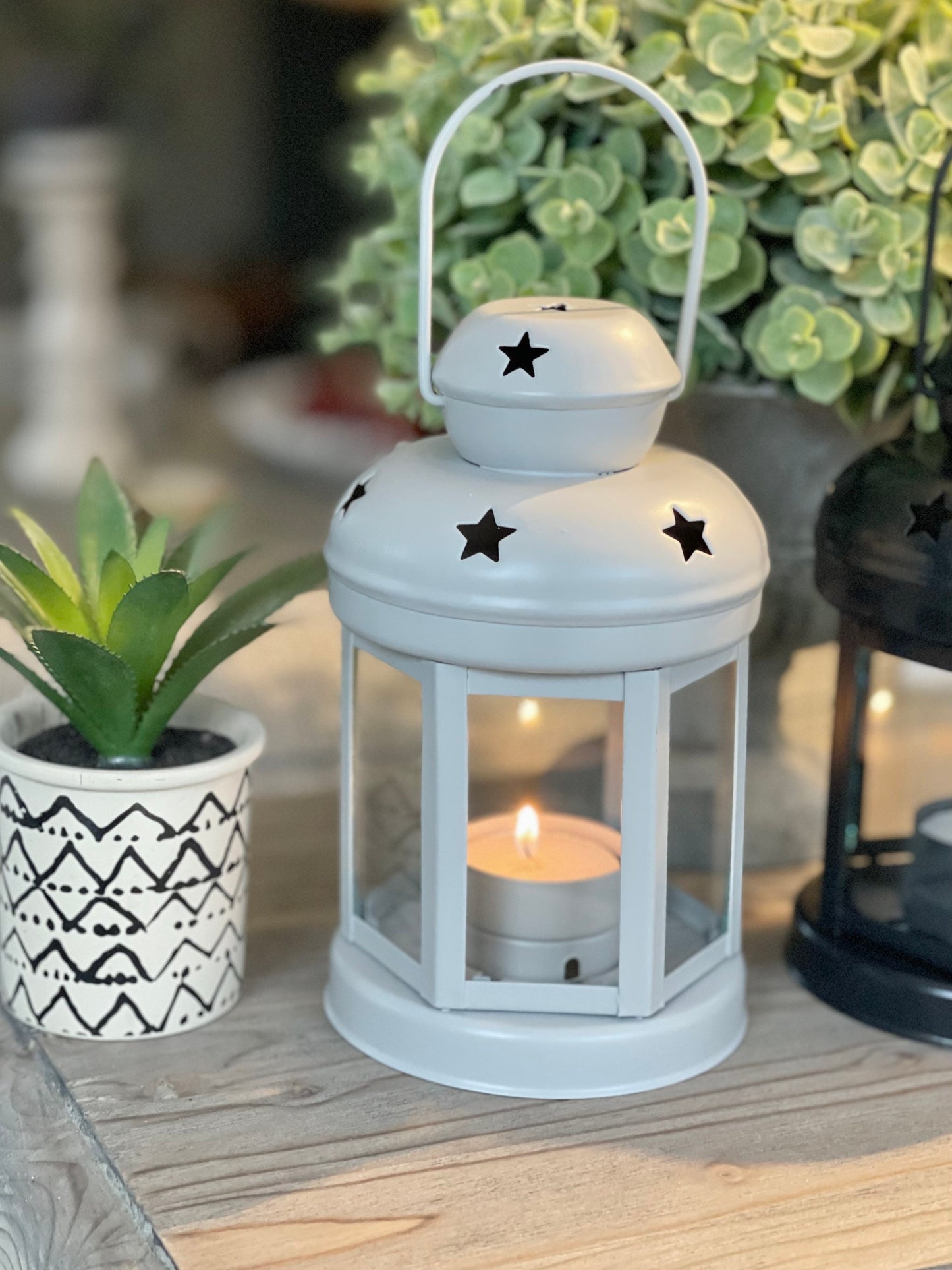 Vintage Metal Candle Lantern - White, Grey or Black