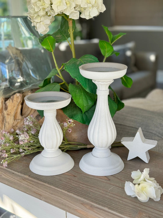 White Wooden Candlestick  - Available  in 2 sizes