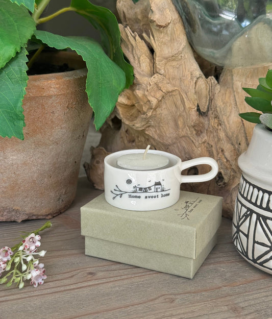 Handled "Home Sweet Home" Porcelain Tea light Holder