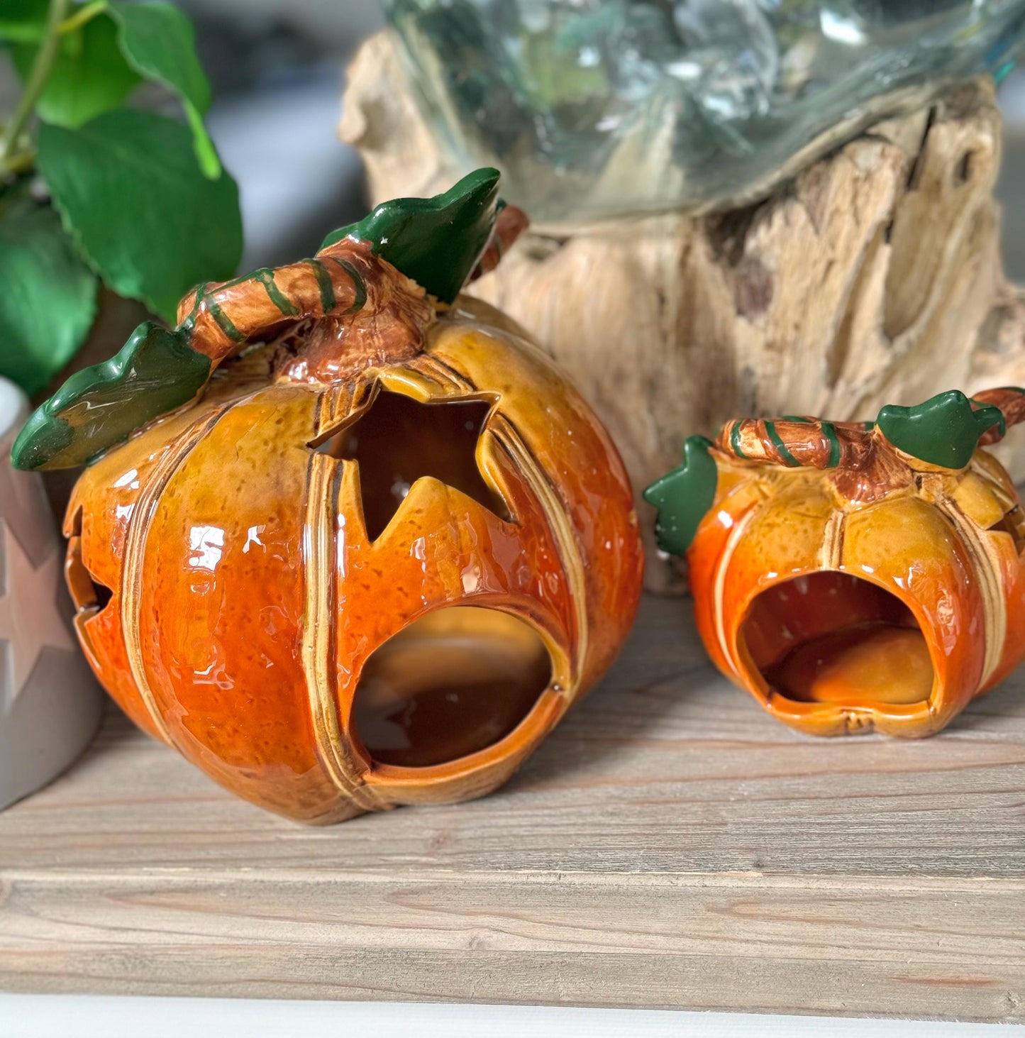 Glossy Ceramic Pumpkin Nite Lite Set