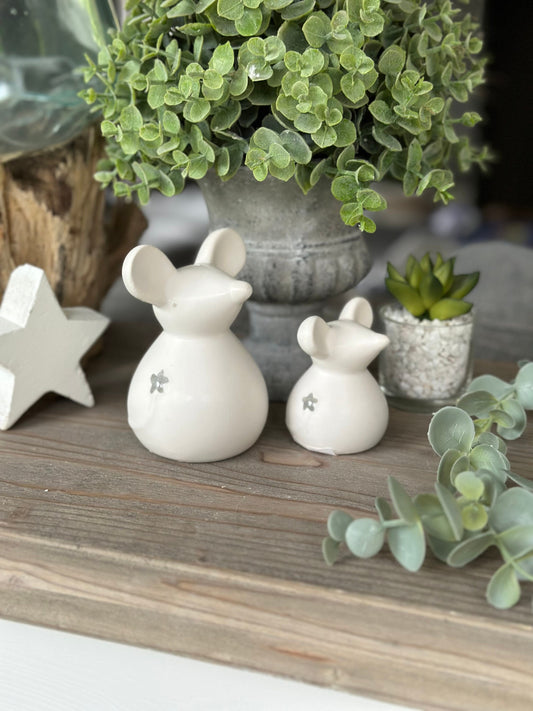 White Ceramic Mouse;  Available in 2 sizes.