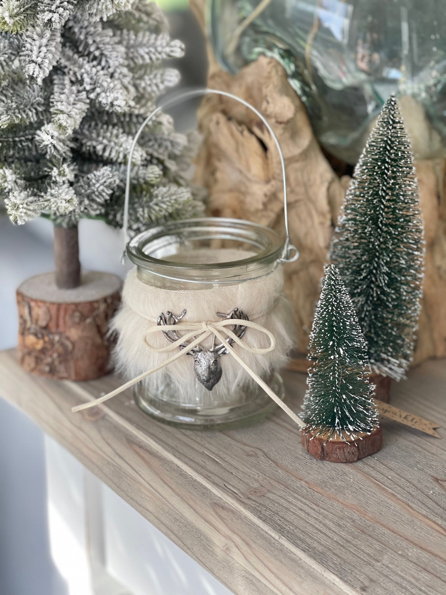 Fur Reindeer Glass Lanterns