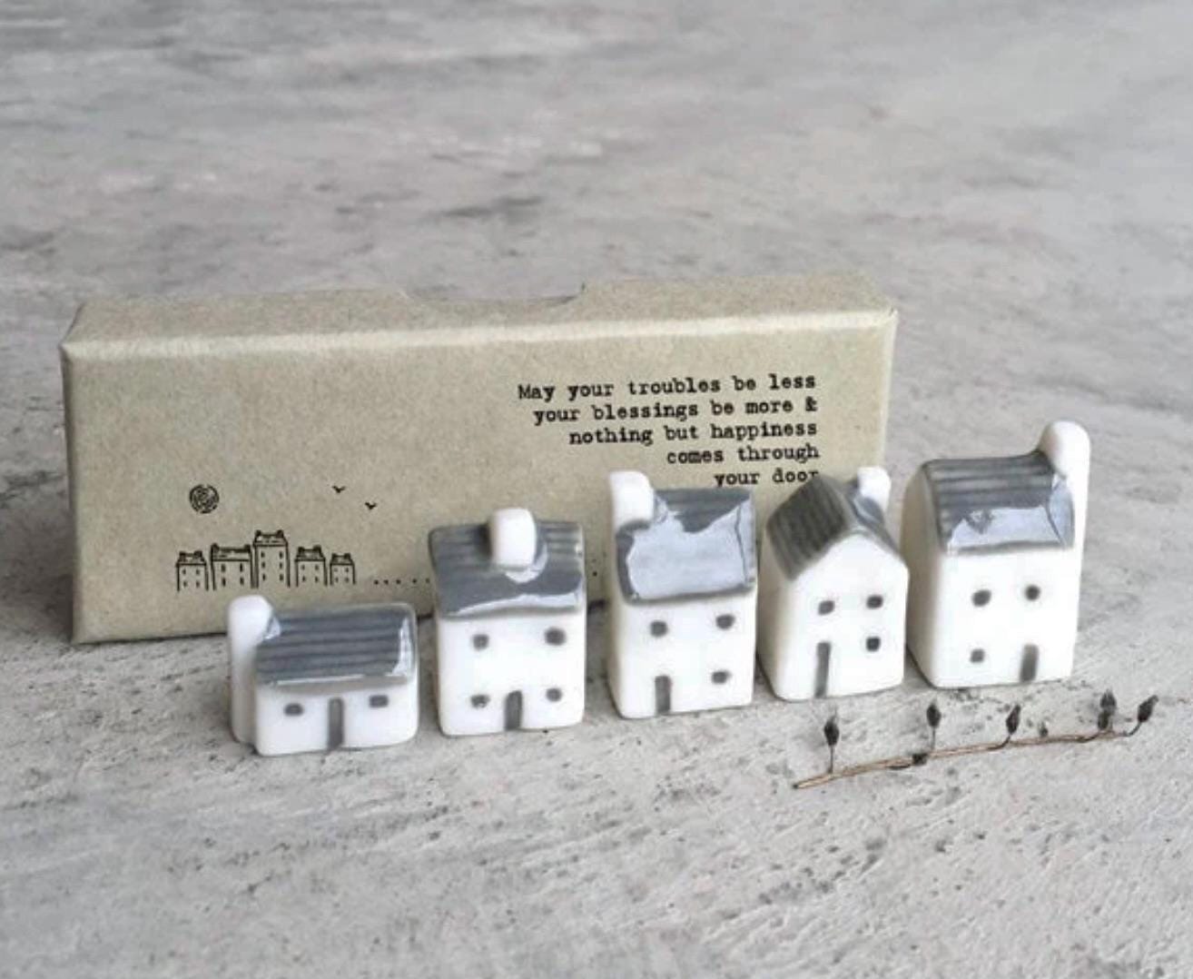 Five Mini White Porcelain Houses in a Box