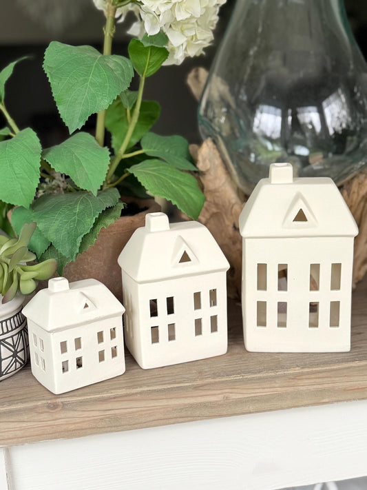 White Tealight Houses - 3 Sizes Available