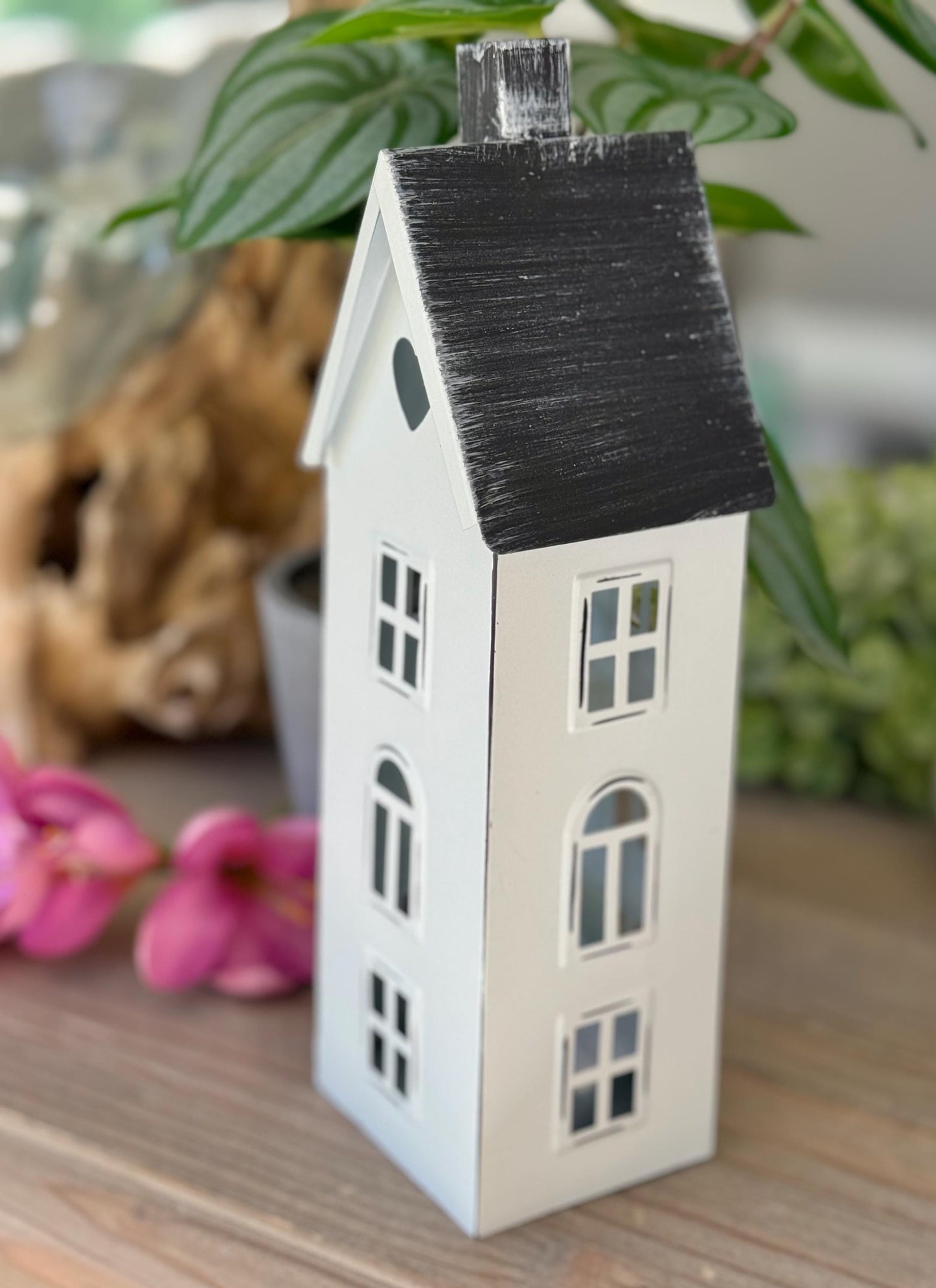 Tall White Metal Lantern House