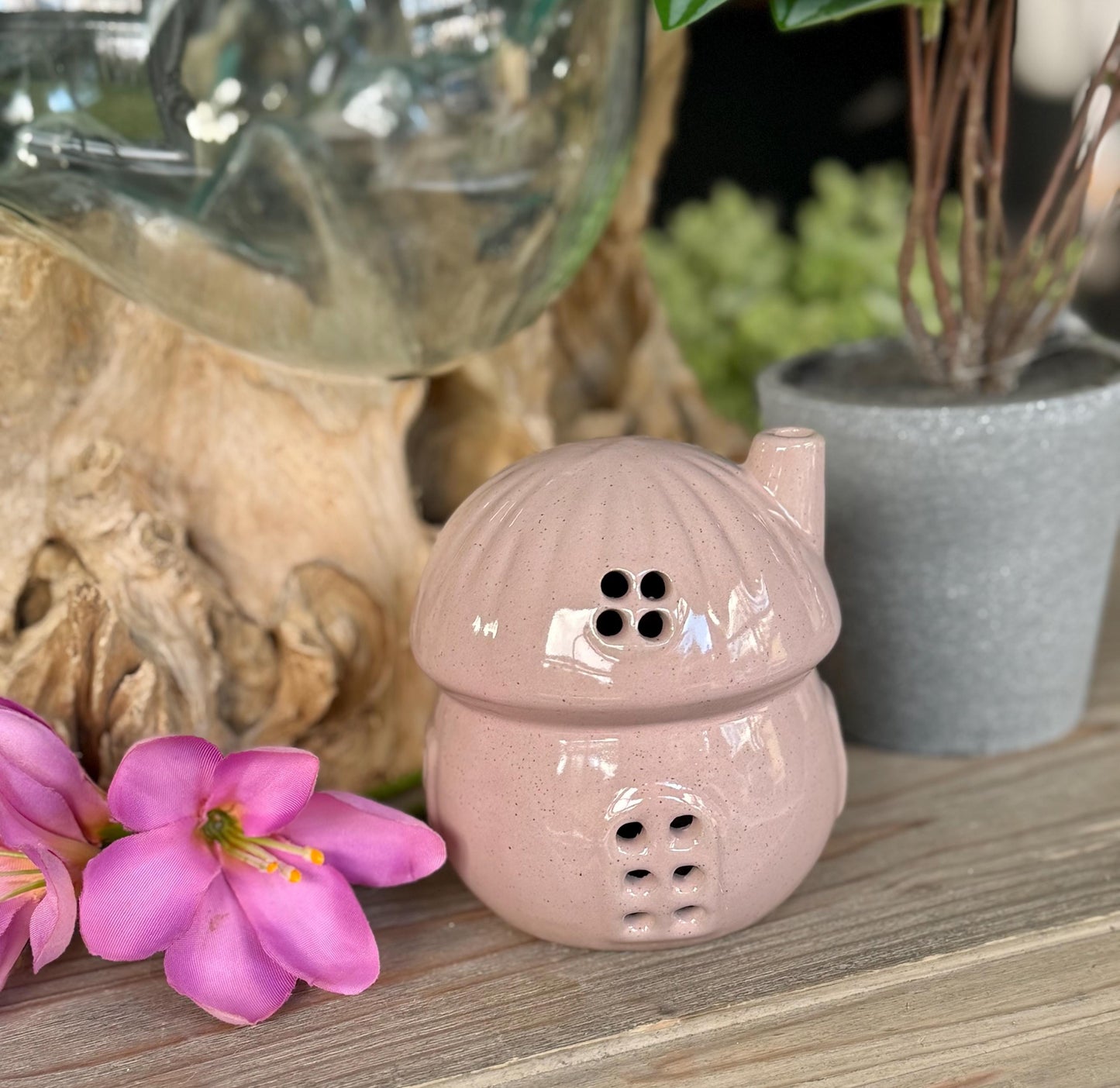 Pink Porcelain Mushroom LED House