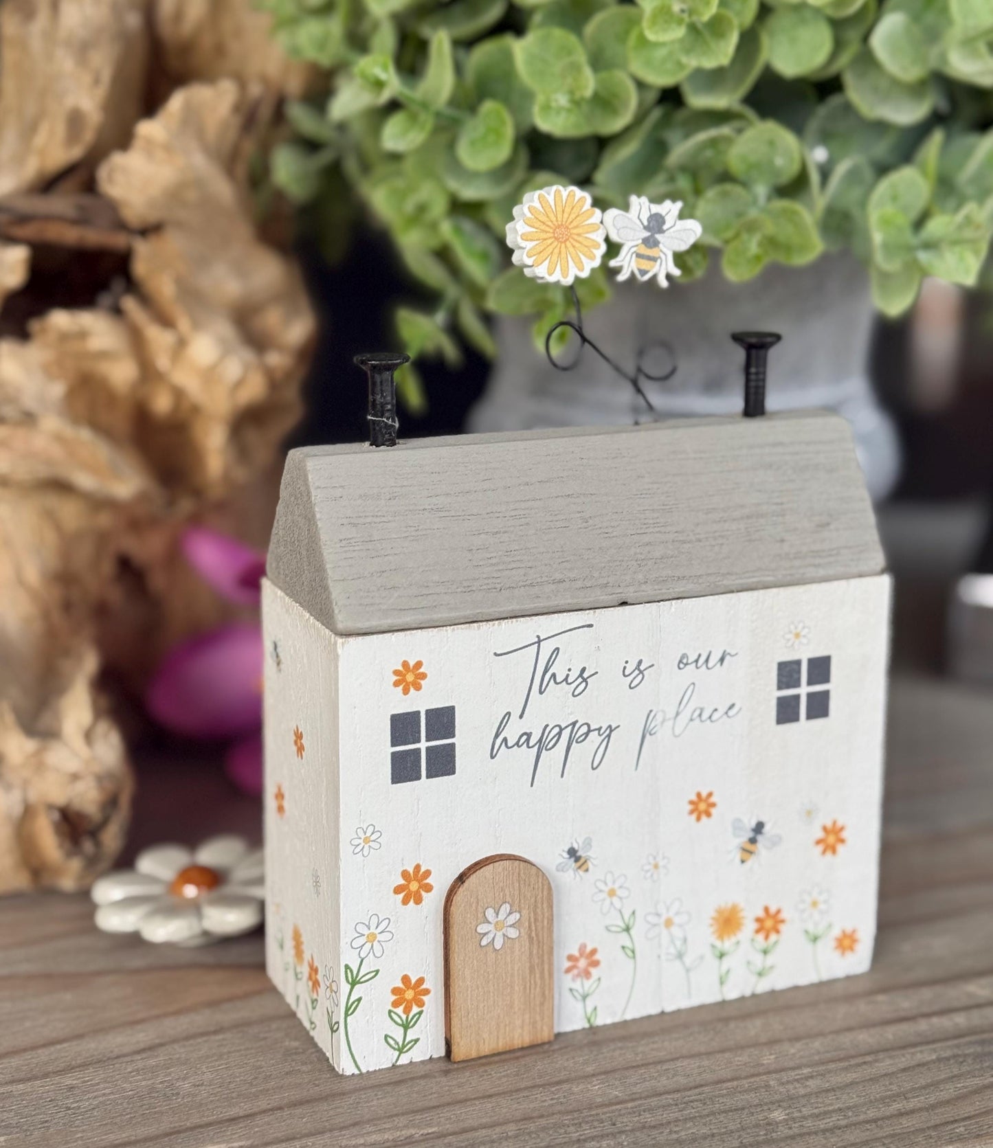 Wooden House Block  "This Is Our Happy Place"