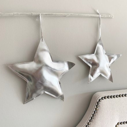 Various Sizes, Silver Fabric Star Hanging Decoration