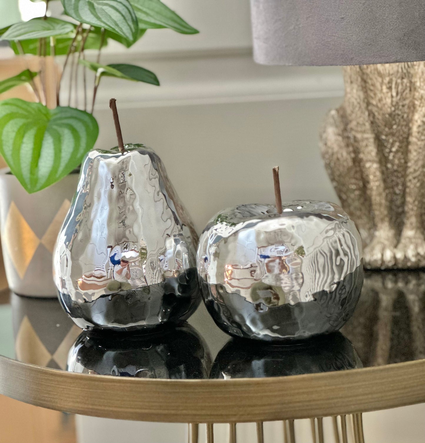 Ceramic Chrome Apple/Pear Decoration.  Sold Individually