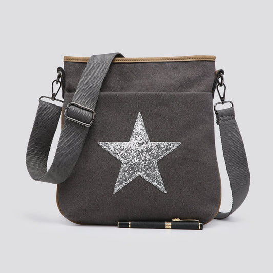 Dark Grey Flat Star Cross Body Messenger Bag
