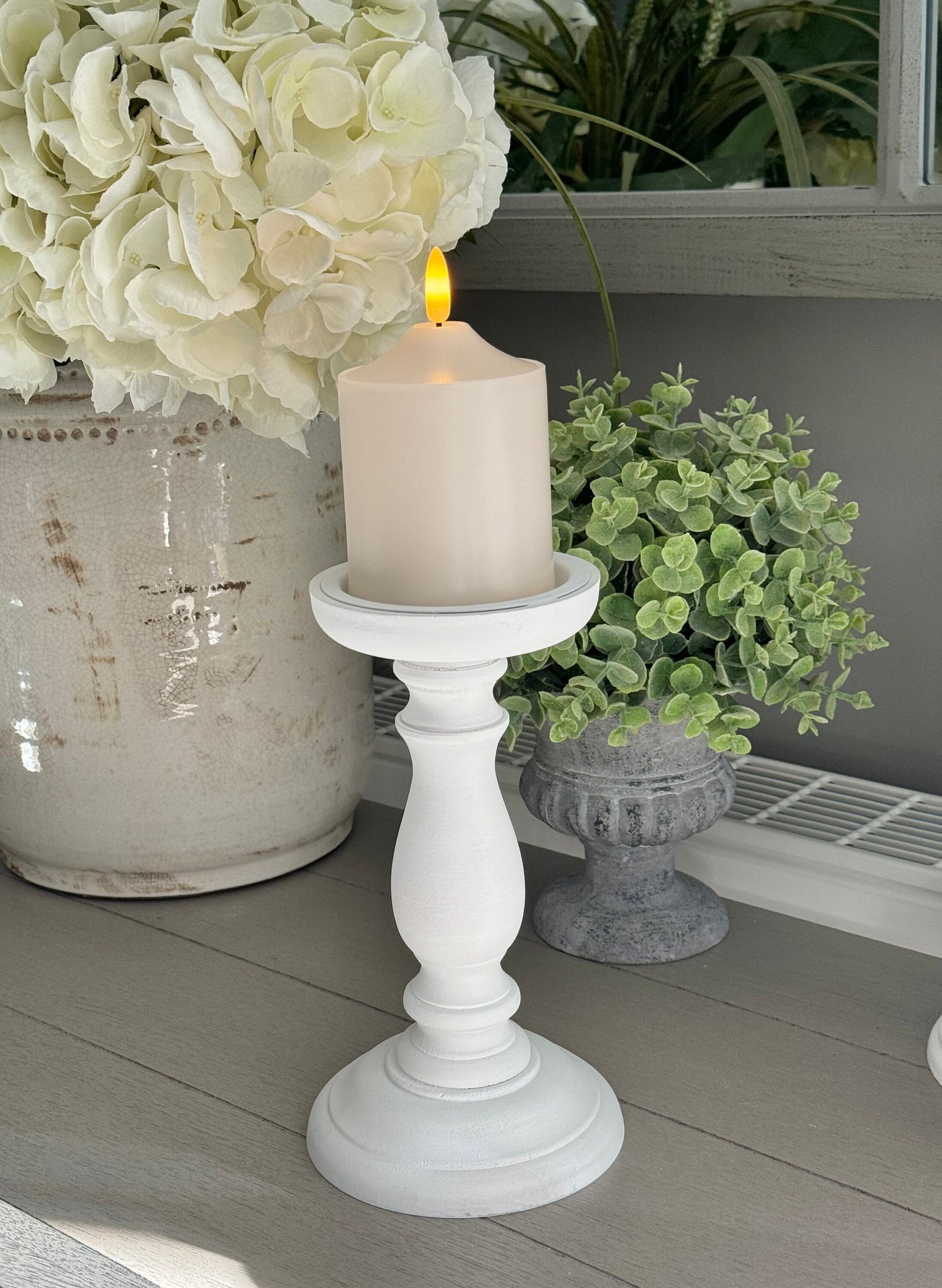 White Wooden Candlestick  - Available  in 2 sizes