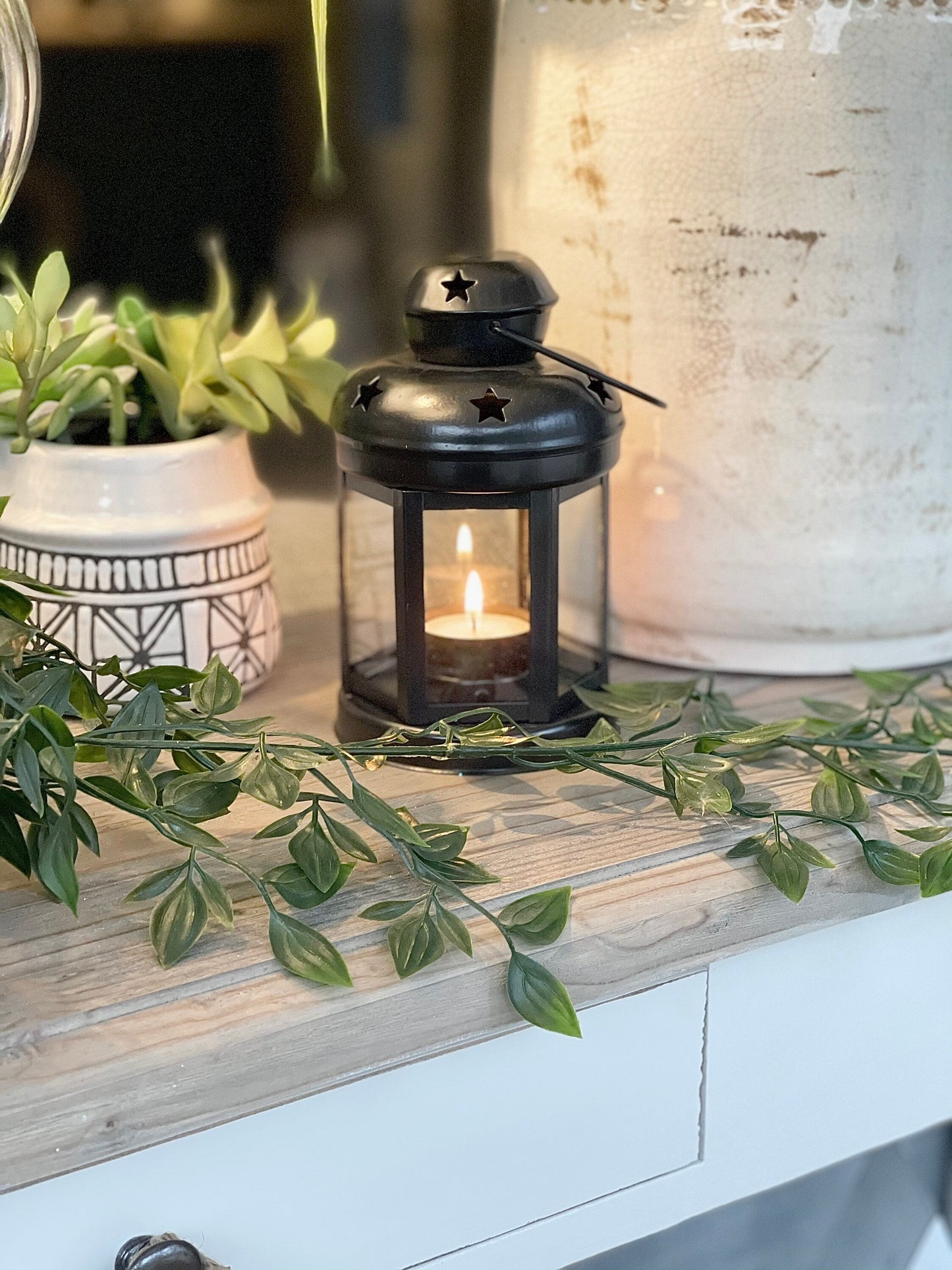 Vintage Metal Candle Lantern - White, Grey or Black