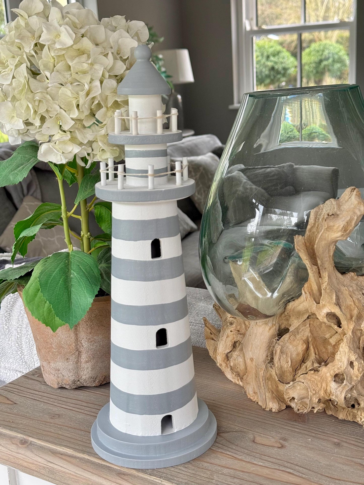 Nautical Wooden Lighthouse - White and Grey