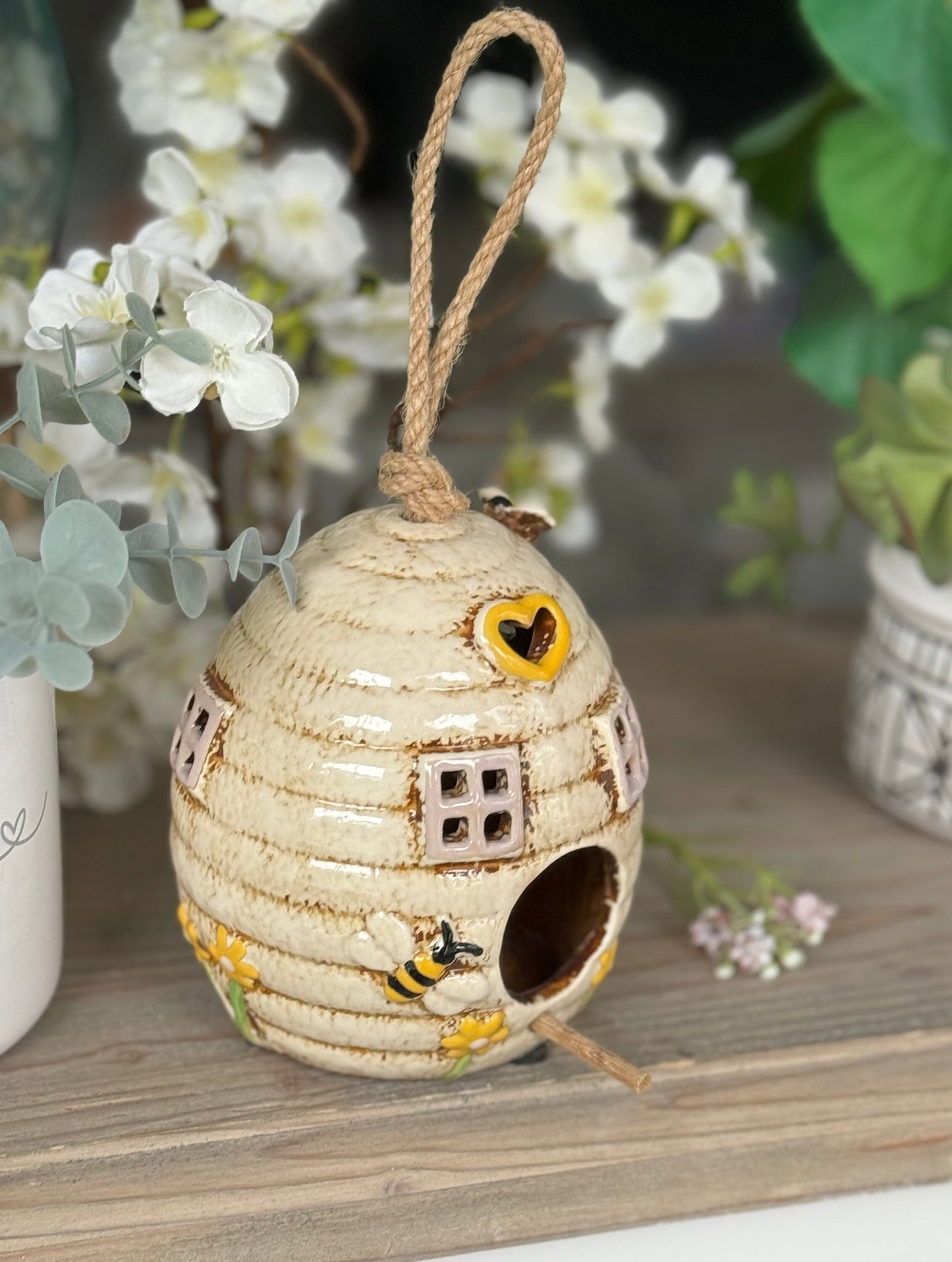 Ceramic Cream Beehive Bird House