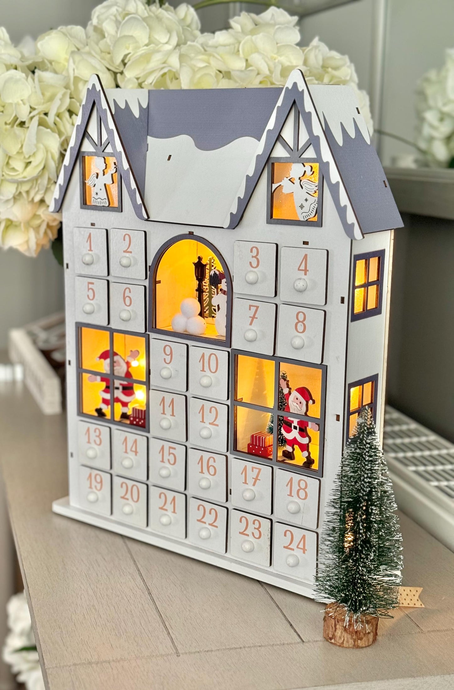White Wooden LED Advent House