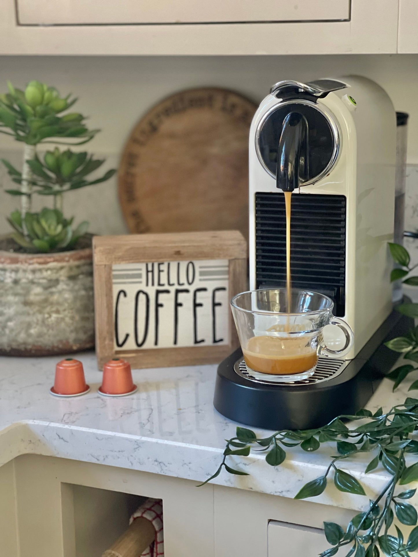 Hello Coffee Barn Wood Small Box Sign Kitchen Decor