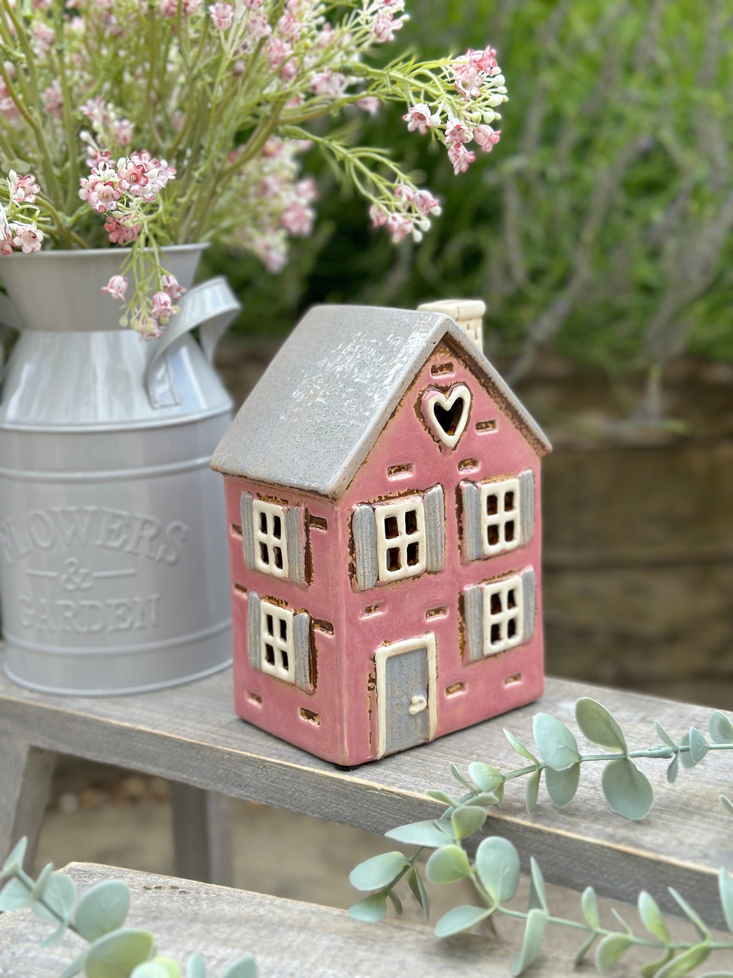 Traditional Pink Country Garden House Candle Holder
