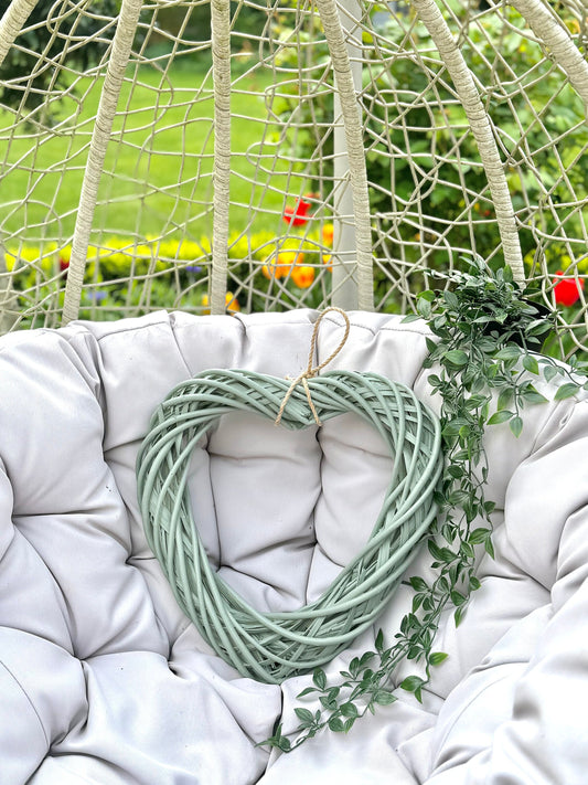Medium Herb Green Wicker Hanging Heart - 40cm