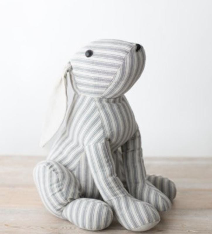 Grey Striped Sitting Rabbit Doorstop