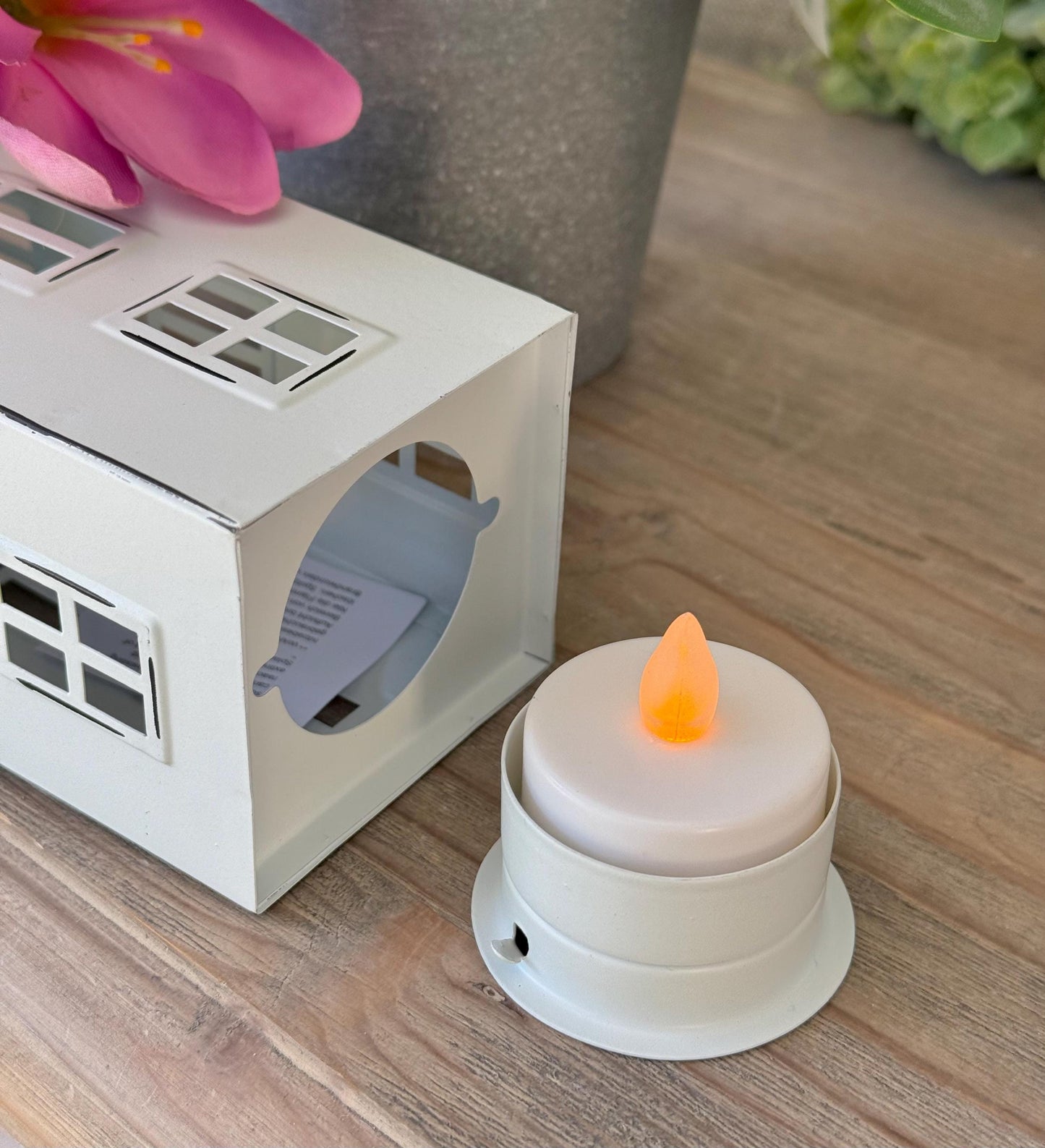 Tall White Metal Lantern House