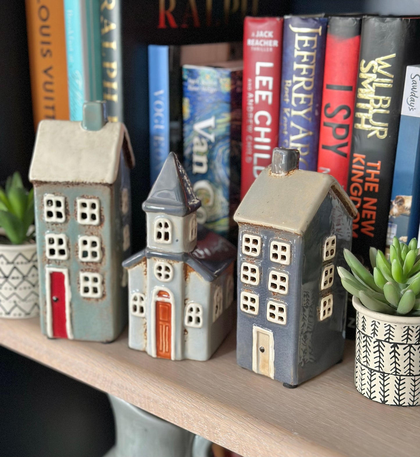 Glazed Ceramic Town House Tea lights - Available in 3 designs.