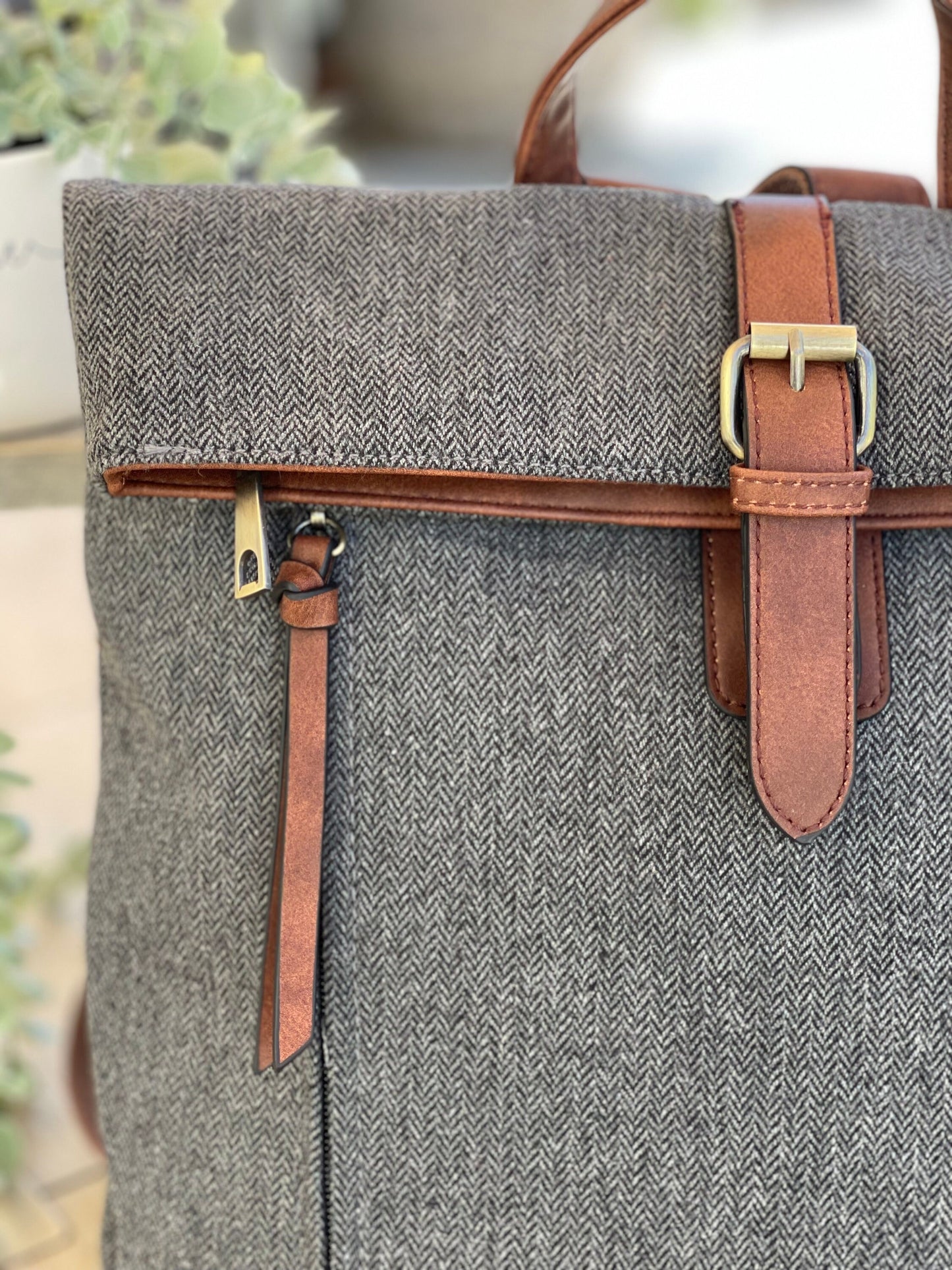 Grey Herringbone Rucksack/Backpack