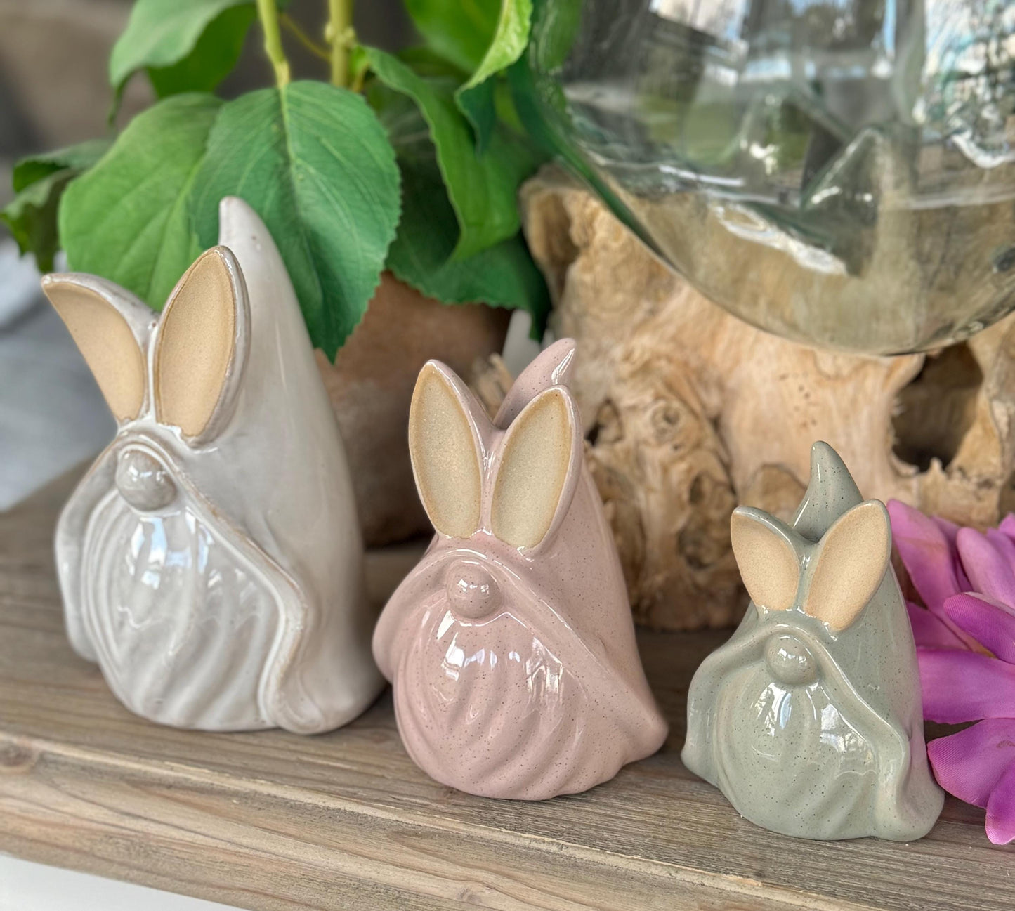 Glossy Ceramic Gnome Bunnies - Available in 3 Sizes
