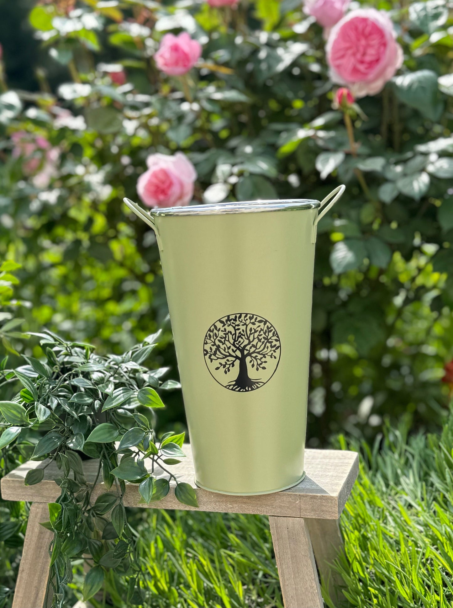 Tall Vintage Bucket Planter With Handle - 3 colours
