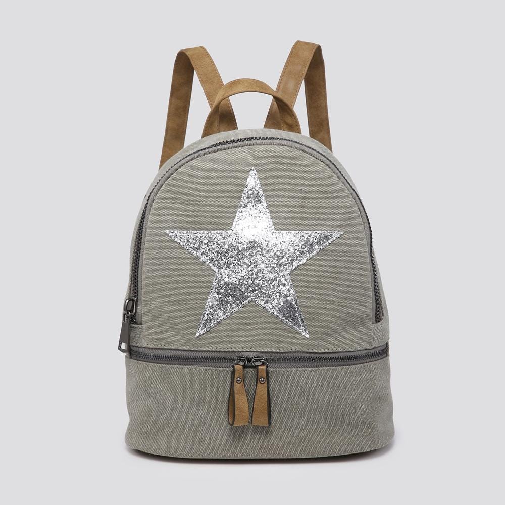 Pale Grey Canvas Rucksack/Backpack with Silver Star