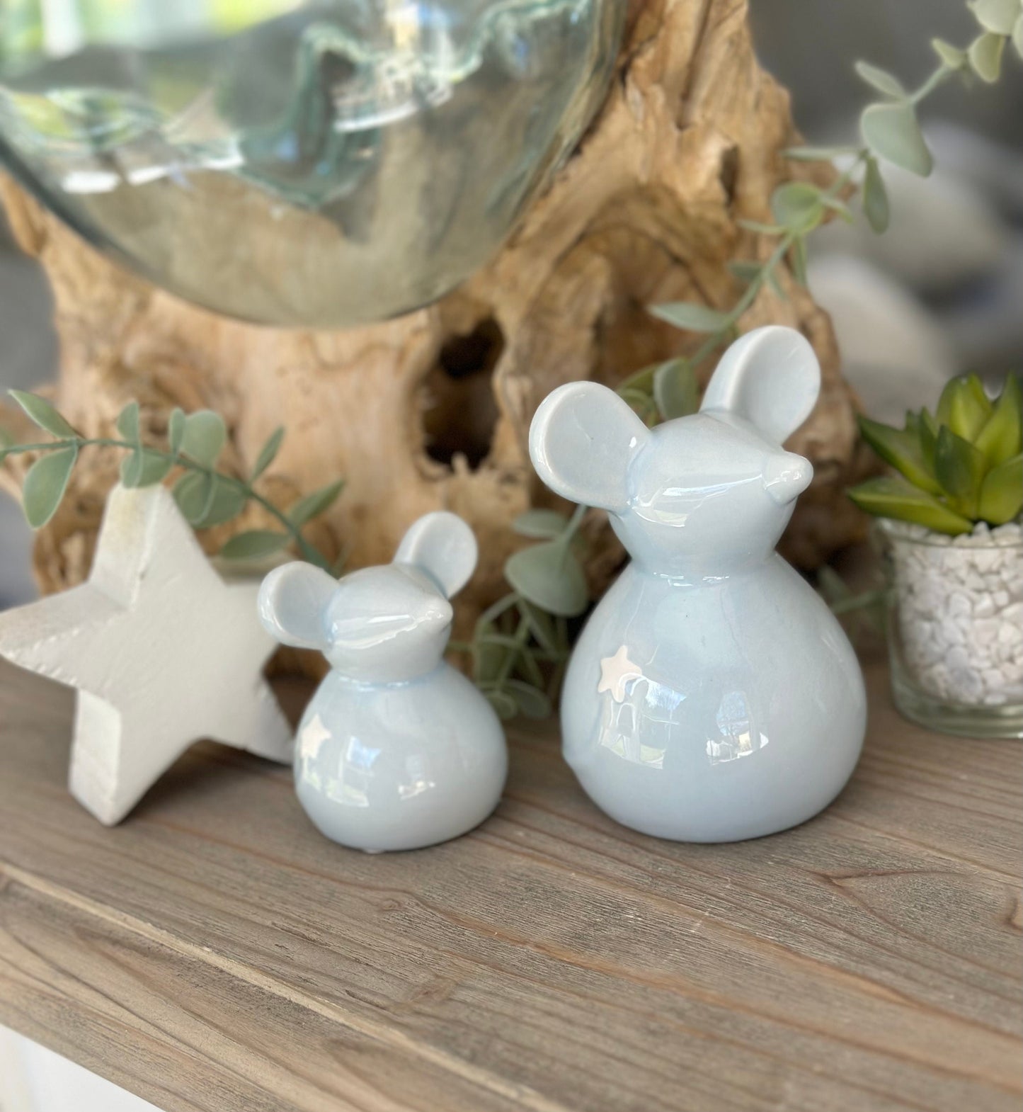 Blue Ceramic Mouse;  Available in 2 sizes.