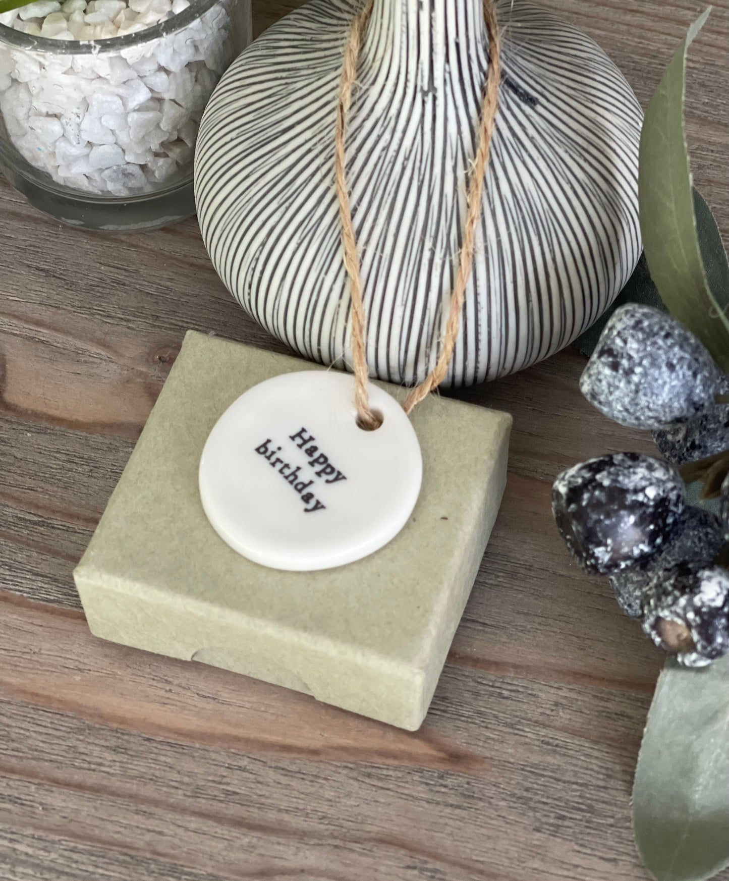 East Of India 'Happy Birthday’  Porcelain Hanging Token