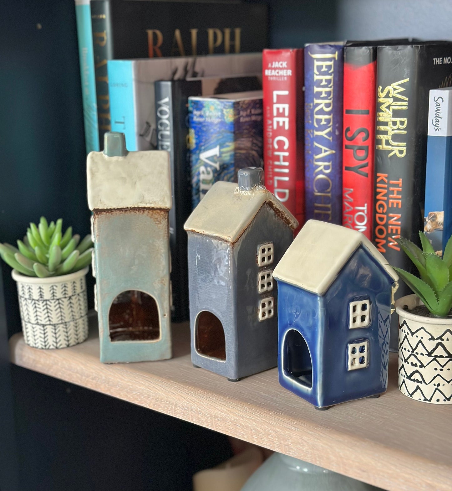 Glazed Ceramic Town House Tea lights - Available in 3 designs.