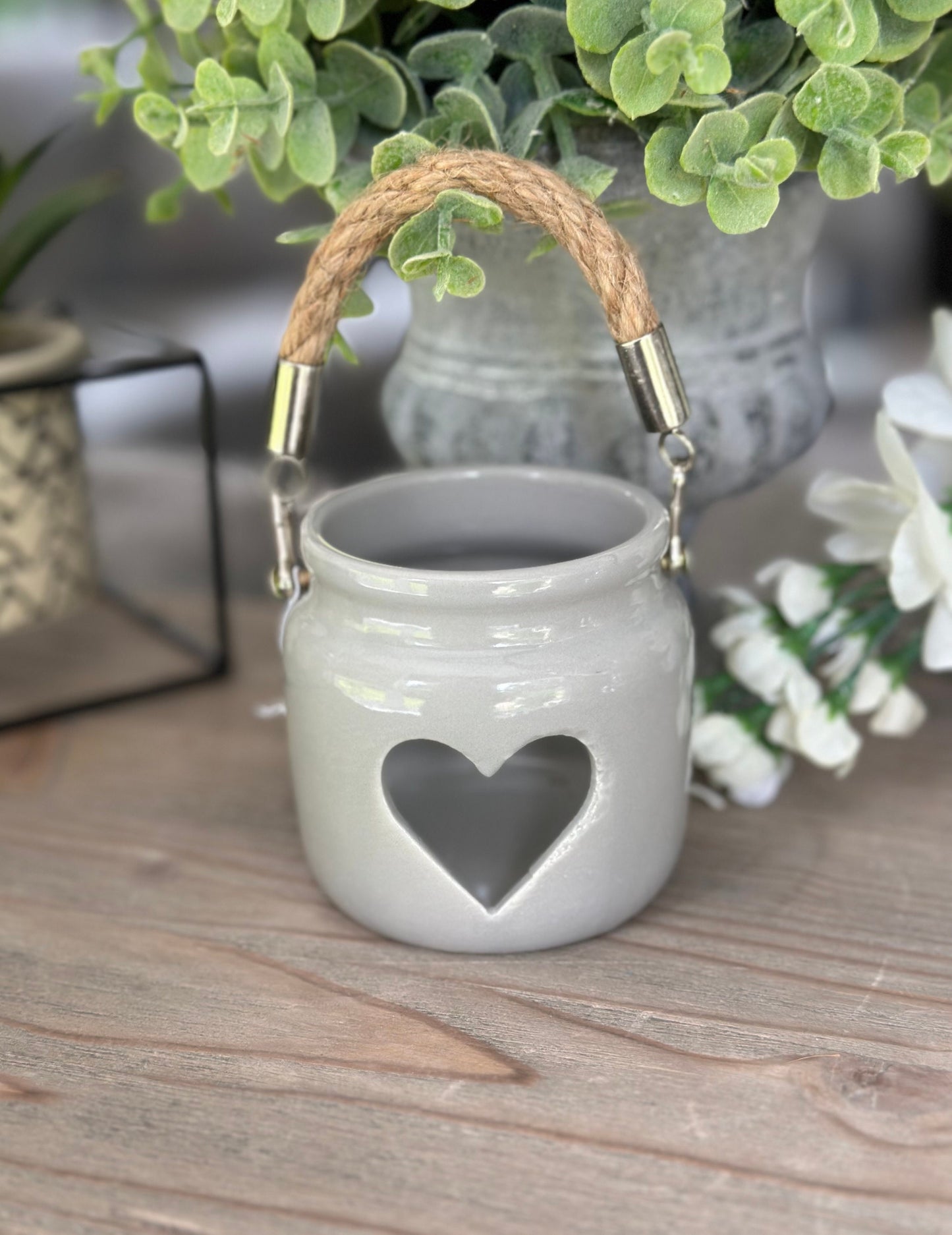 Grey Heart Lantern/ Tealights - 2 Sizes Available