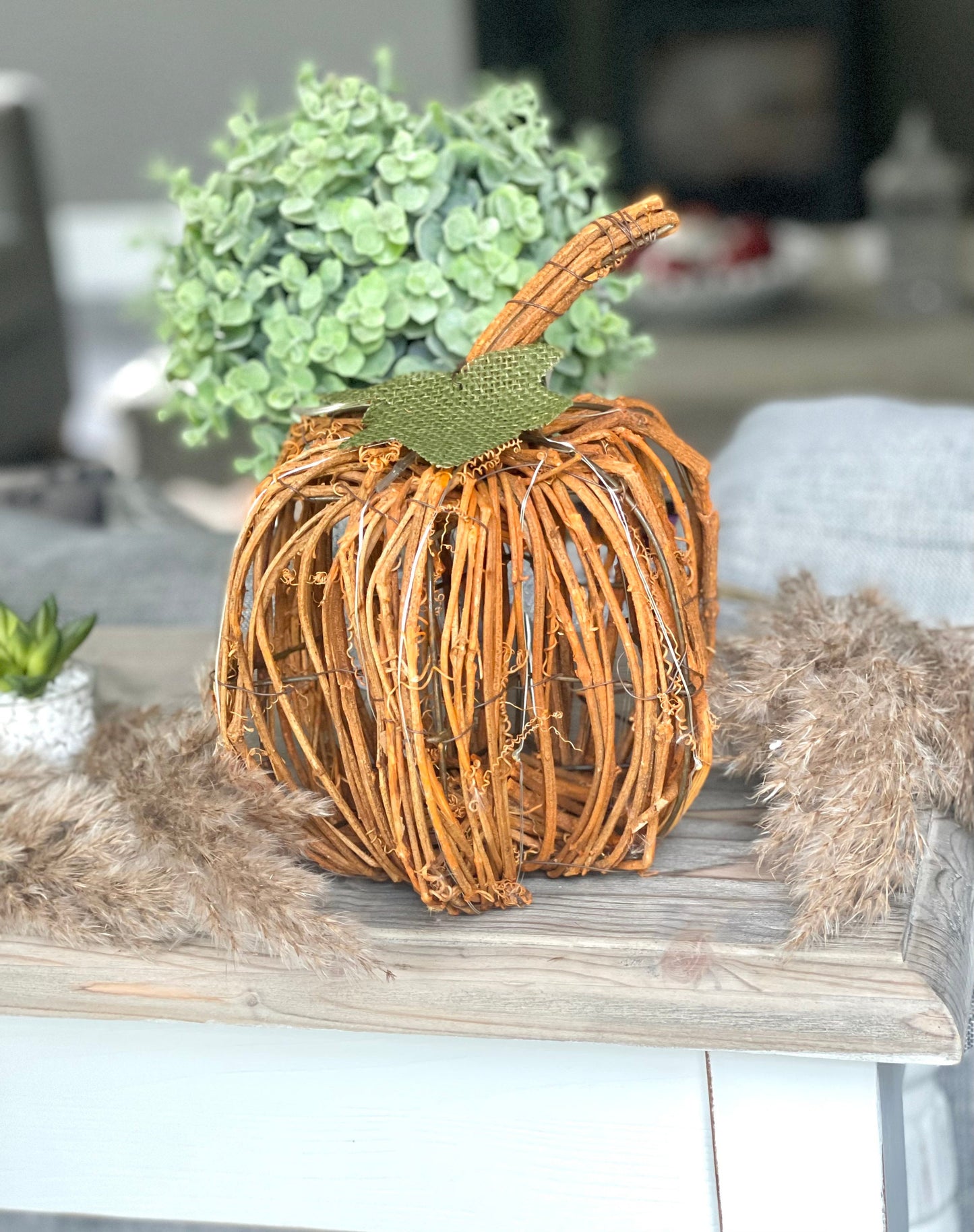 Wicker LED Light-Up Pumpkin