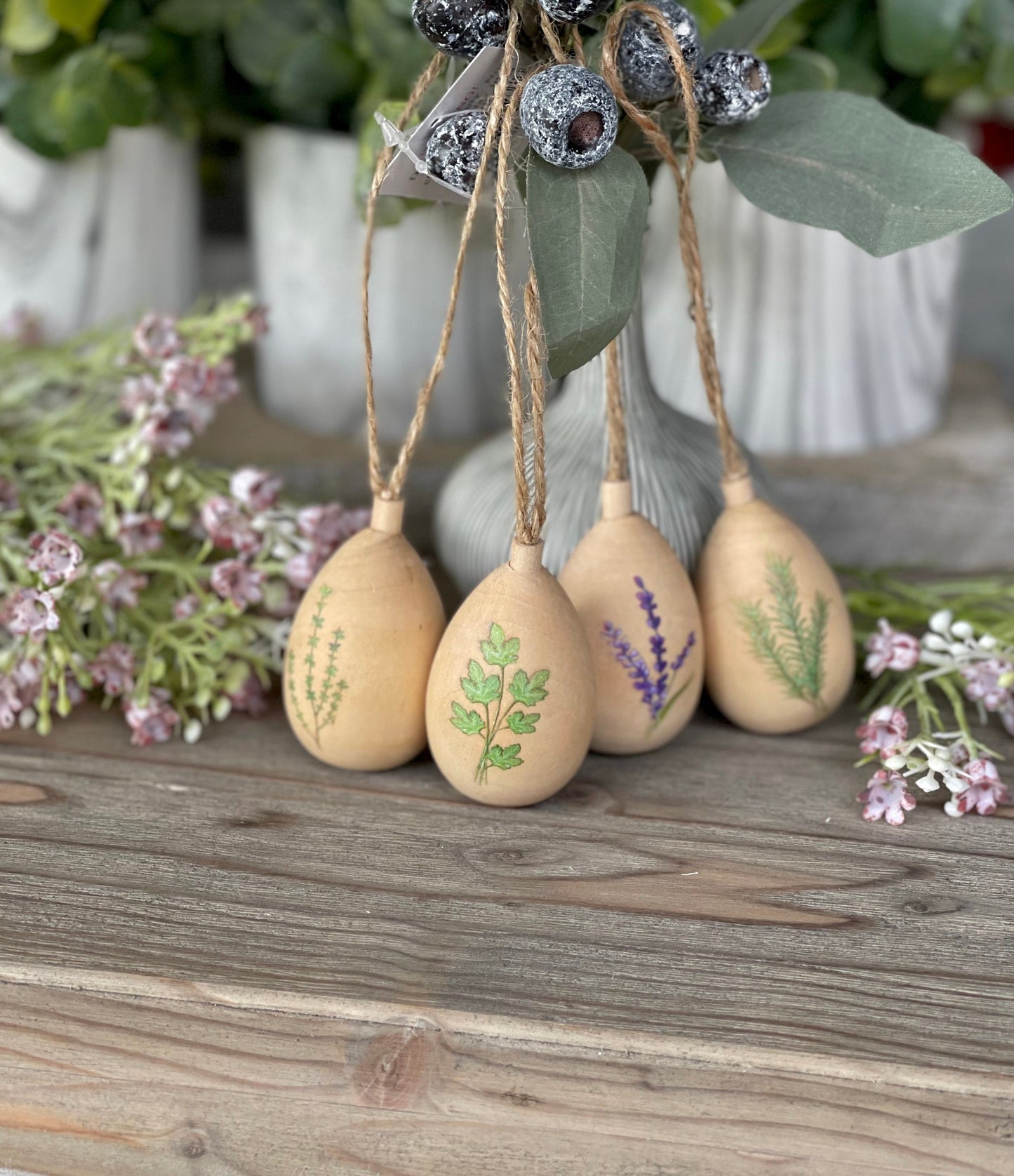 Gisela Graham Herb Painted Wood Easter Egg Decoration - Choice of 4 Eggs
