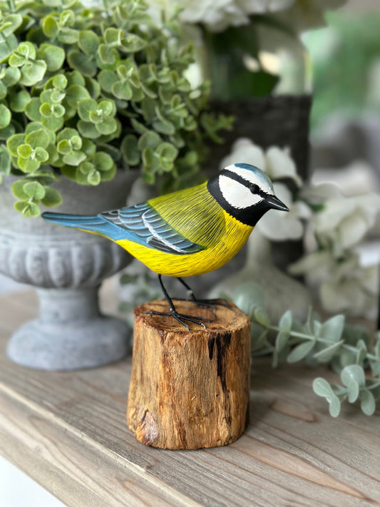 Gorgeous Carved Wooden Blue Tit
