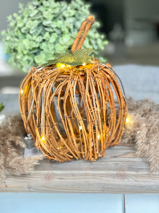 Wicker LED Light-Up Pumpkin